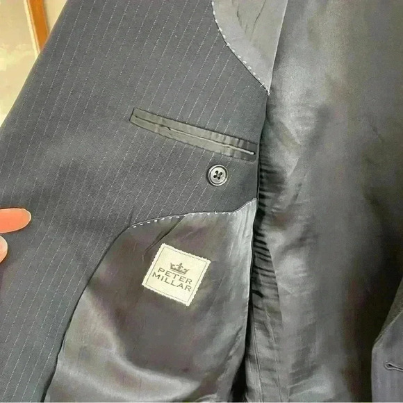 Peter Millar Blazer Jacket Mens 46 T Navy Blue Striped 100% Wool Suit Sp… - Picture 3 of 4